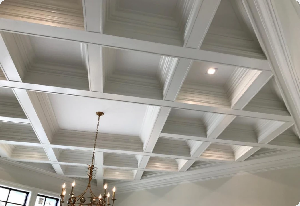 Coffered ceiling finished in crisp white by United Painting of North Texas